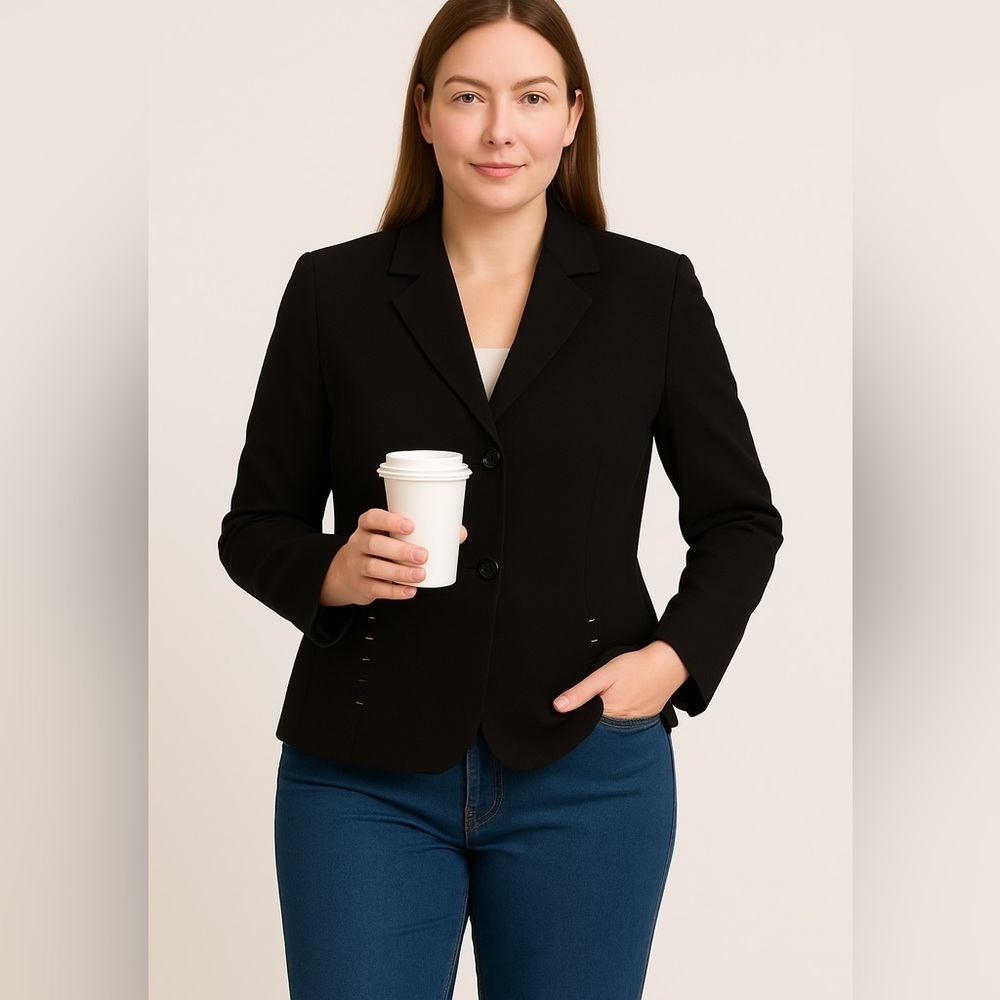 Vintage Tahari by Arthur S. Levine Black Blazer Shoulder Pads Metal Ring Accents - Picture 1 of 12